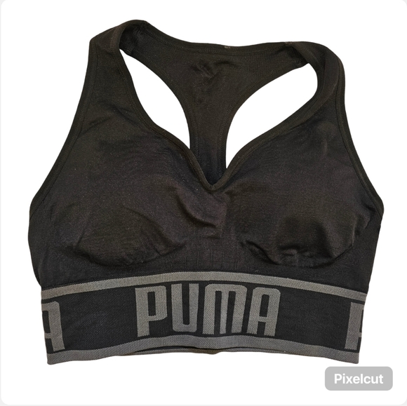 NWT Puma black and grey nylon elastane blend seamless training sports bra size S - Picture 1 of 5
